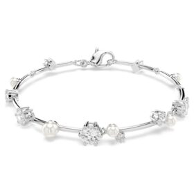 Bracelet Constella perles de cristal, tailles rondes, blanc, plaqué rhodium