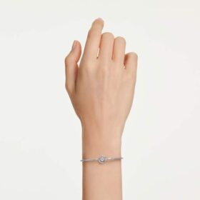 Bracelet Constella, taille ronde, pierre dansante, blanc, plaqué rhodium