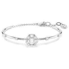 Bracelet Constella, taille ronde, pierre dansante, blanc, plaqué rhodium