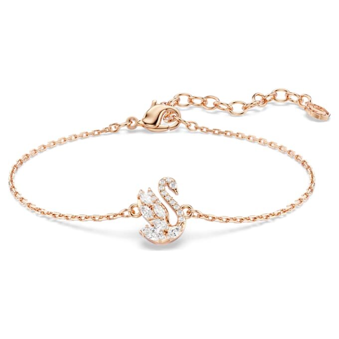 Bracelet Cygne à tailles variées, Cygne, Blanc, plaqué or rose Bracelet Cygne à tailles variées, Cygne, Blanc, plaqué or rose