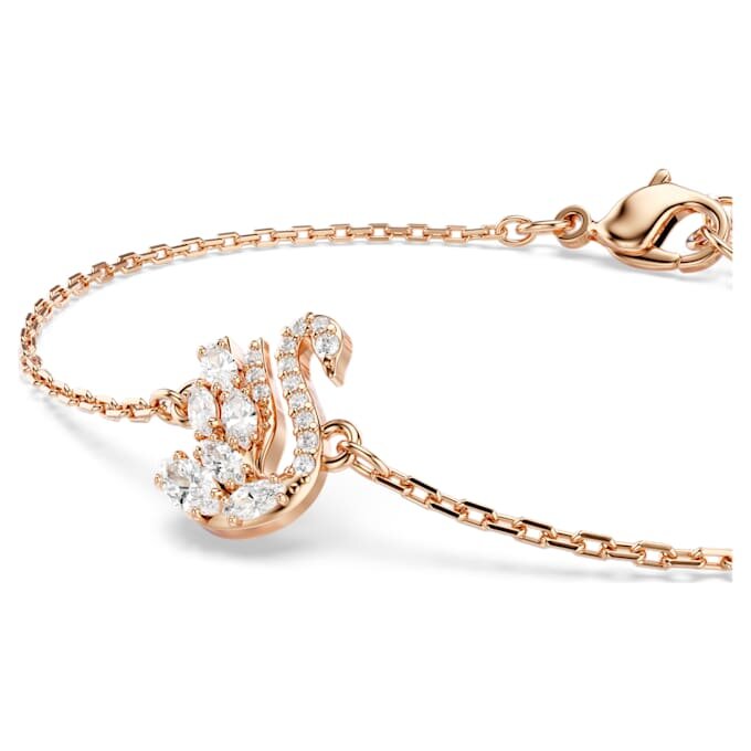 Bracelet Cygne à tailles variées, Cygne, Blanc, plaqué or rose Bracelet Cygne à tailles variées, Cygne, Blanc, plaqué or rose