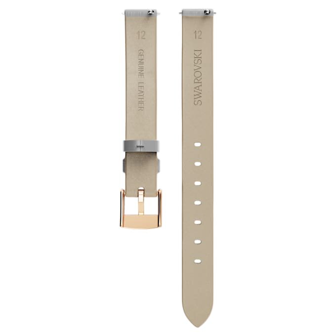 Bracelet de montre de 12 mm (0,47″) de largeur, en cuir, couleur argentée, finition dorée rose Bracelet de montre de 12 mm (0,47″) de largeur, en cuir, couleur argentée, finition dorée rose