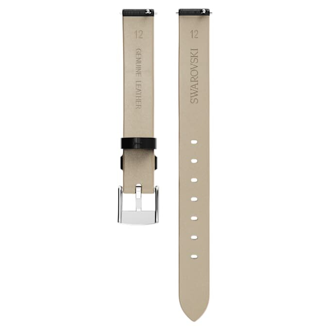 Bracelet de montre de 12 mm (0,47″) de largeur, en cuir, noir, acier inoxydable Bracelet de montre de 12 mm (0,47″) de largeur, en cuir, noir, acier inoxydable