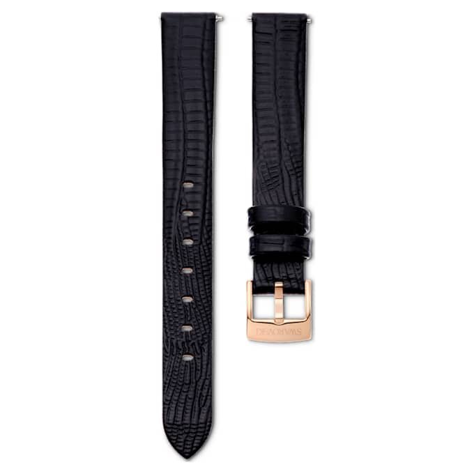 Bracelet de montre de 13 mm (0,51″) de largeur, en cuir, noir, finition dorée rose Bracelet de montre de 13 mm (0,51″) de largeur, en cuir, noir, finition dorée rose