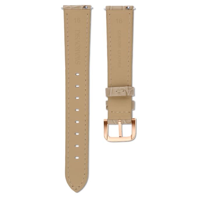 Bracelet de montre de 16 mm (0,63″) de largeur, en cuir avec surpiqûres, beige, finition couleur or rose Bracelet de montre de 16 mm (0,63″) de largeur, en cuir avec surpiqûres, beige, finition couleur or rose
