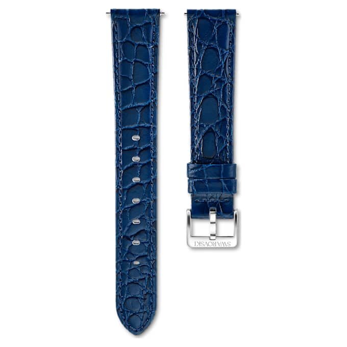 Bracelet de montre de 16 mm (0,63″) de largeur, en cuir avec surpiqûres, bleu, acier inoxydable Bracelet de montre de 16 mm (0,63″) de largeur, en cuir avec surpiqûres, bleu, acier inoxydable