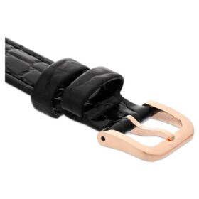 Bracelet de montre de 16 mm (0,63&Prime;) de largeur, en cuir avec surpiqûres, noir, finition dorée rose