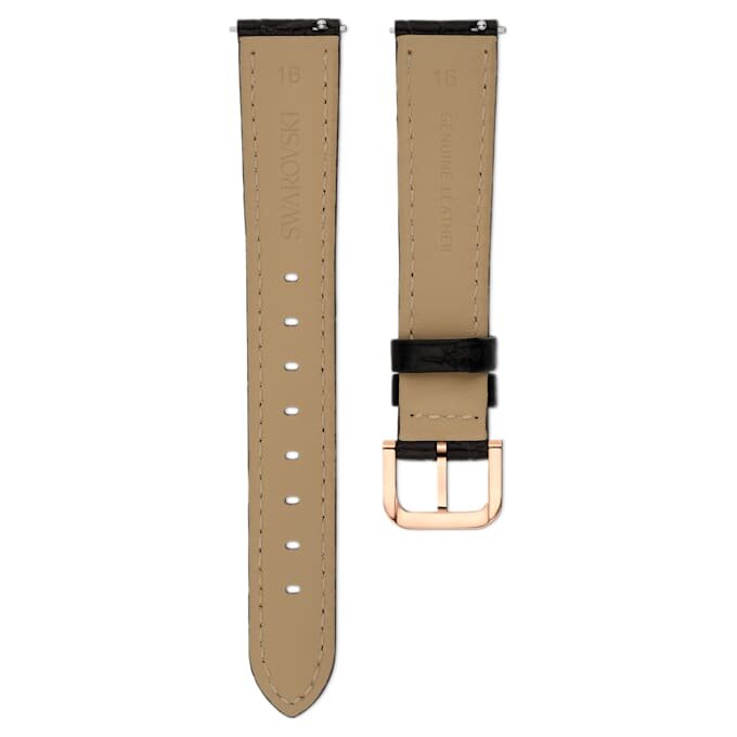 Bracelet de montre de 16 mm (0,63″) de largeur, en cuir avec surpiqûres, noir, finition dorée rose Bracelet de montre de 16 mm (0,63″) de largeur, en cuir avec surpiqûres, noir, finition dorée rose