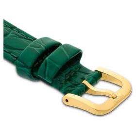 Bracelet de montre de 16 mm (0,63&Prime;) de largeur, en cuir avec surpiqûres, vert, finition dorée