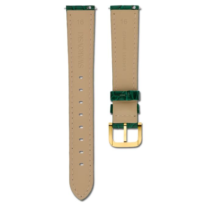 Bracelet de montre de 16 mm (0,63″) de largeur, en cuir avec surpiqûres, vert, finition dorée Bracelet de montre de 16 mm (0,63″) de largeur, en cuir avec surpiqûres, vert, finition dorée