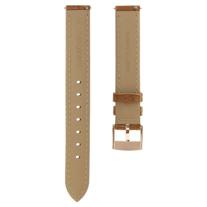 Bracelet de montre de 17 mm (0,67″) de largeur, en cuir avec surpiqûres, marron, finition dorée rose Bracelet de montre de 17 mm (0,67″) de largeur, en cuir avec surpiqûres, marron, finition dorée rose