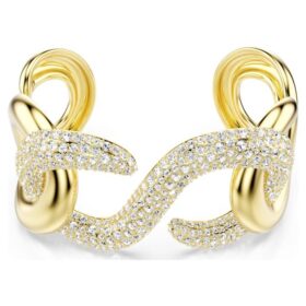 Bracelet Dextera à maillons ronds, blanc, plaqué or