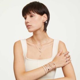 Bracelet Dextera Pavé, blanc, plaqué or rose
