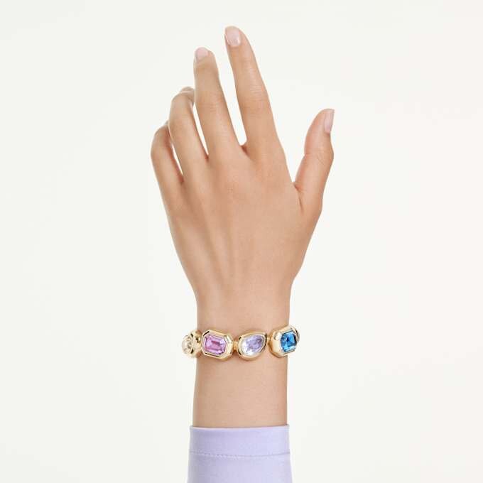 Bracelet Gema à cristaux surdimensionnés, tailles variées, multicolores, plaqué or Bracelet Gema à cristaux surdimensionnés, tailles variées, multicolores, plaqué or