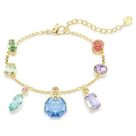 Bracelet Gema : tailles variées, cristaux pendants, multicolore, plaqué or