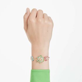 Bracelet Idyllia, tailles variées, fleur, multicolore, plaqué or