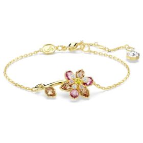 Bracelet Idyllia, tailles variées, fleur, multicolore, plaqué or