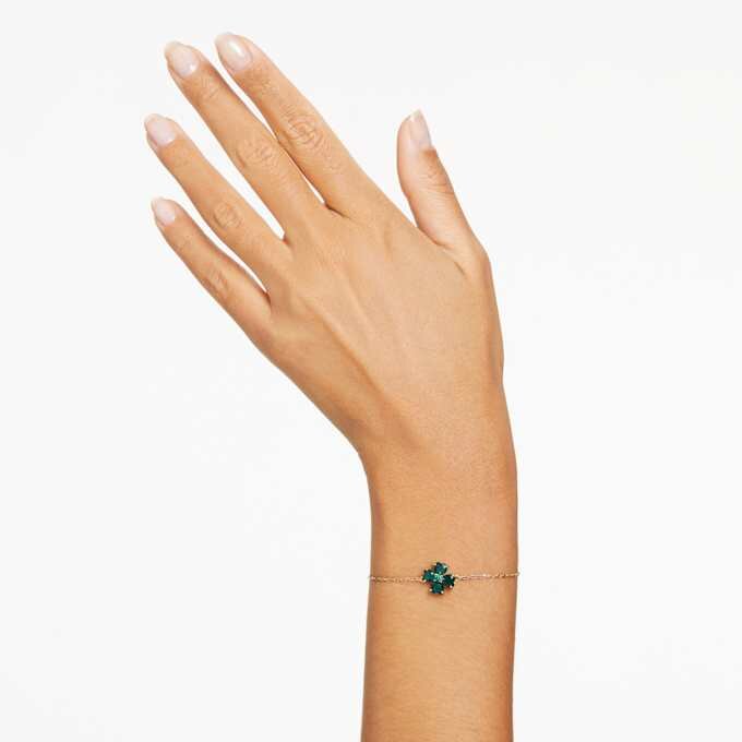Bracelet Idyllia, tailles variées, trèfle, vert, plaqué or Bracelet Idyllia, tailles variées, trèfle, vert, plaqué or