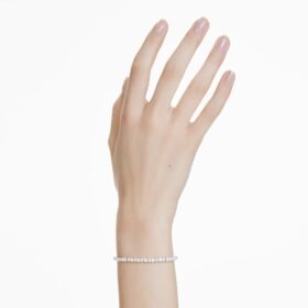 Bracelet Matrix avec perle en cristal, taille ronde, blanc, plaqué rhodium
