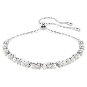 Bracelet Matrix avec perle en cristal, taille ronde, blanc, plaqué rhodium