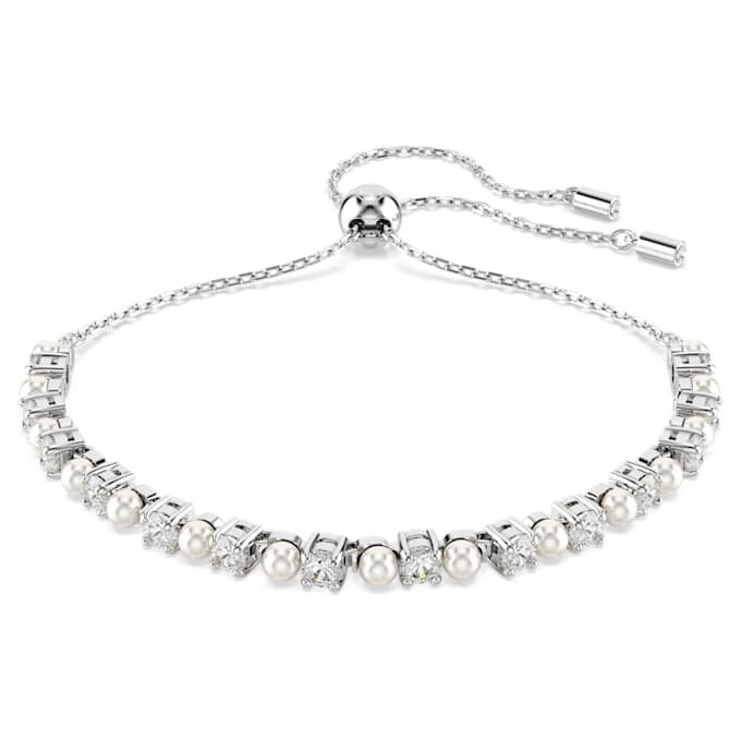 Bracelet Matrix avec perle en cristal, taille ronde, blanc, plaqué rhodium Bracelet Matrix avec perle en cristal, taille ronde, blanc, plaqué rhodium