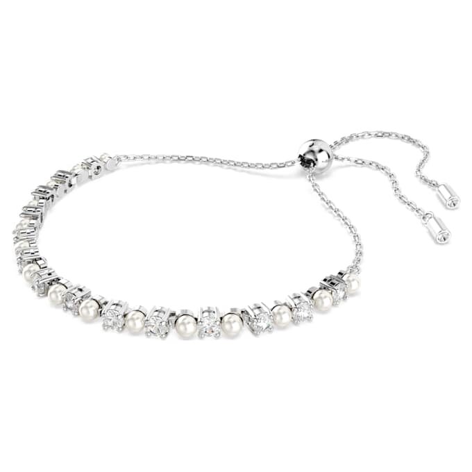 Bracelet Matrix avec perle en cristal, taille ronde, blanc, plaqué rhodium Bracelet Matrix avec perle en cristal, taille ronde, blanc, plaqué rhodium