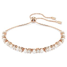 Bracelet Matrix perles de cristal, tailles rondes, blanc, plaqué or rose