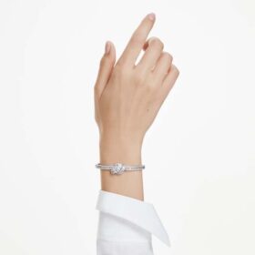 Bracelet Matrix, taille baguette, nœud, blanc, plaqué rhodium