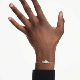 Bracelet Matrix, taille baguette, nœud, blanc, plaqué rhodium