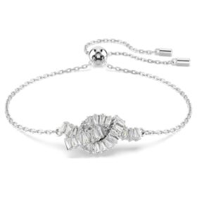 Bracelet Matrix, taille baguette, nœud, blanc, plaqué rhodium
