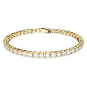 Bracelet Matrix Tennis, taille ronde, blanc, plaqué or