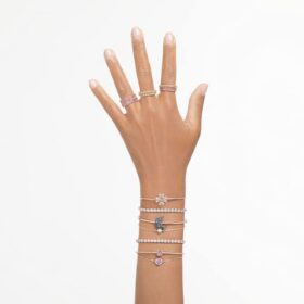 Bracelet Matrix Tennis, taille ronde, blanc, plaqué or rose