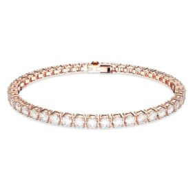 Bracelet Matrix Tennis, taille ronde, blanc, plaqué or rose