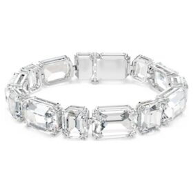 Bracelet Millenia à facettes octogonales, blanc, plaqué rhodium