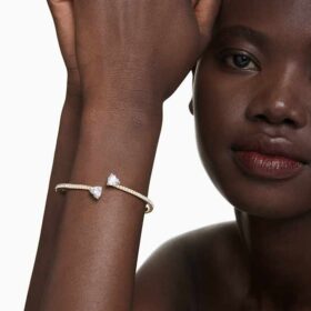 Bracelet rigide Mesmera « Cœur », blanc, plaqué or
