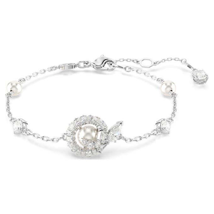 Bracelet Serpent avec perle en cristal, tailles variées, Année du Serpent, blanc, plaqué rhodium Bracelet Serpent avec perle en cristal, tailles variées, Année du Serpent, blanc, plaqué rhodium