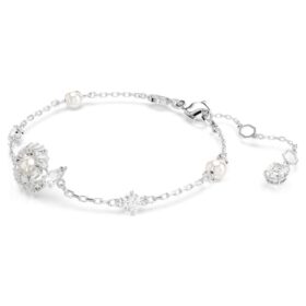 Bracelet Serpent avec perle en cristal, tailles variées, Année du Serpent, blanc, plaqué rhodium