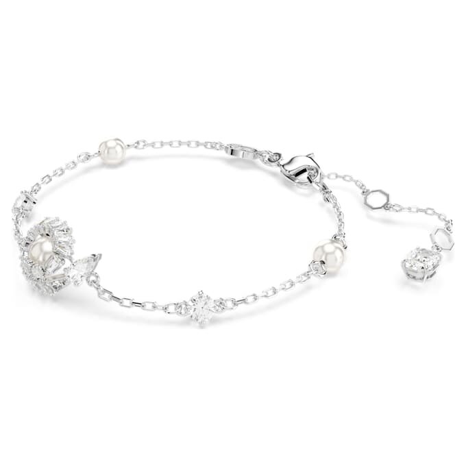 Bracelet Serpent avec perle en cristal, tailles variées, Année du Serpent, blanc, plaqué rhodium Bracelet Serpent avec perle en cristal, tailles variées, Année du Serpent, blanc, plaqué rhodium
