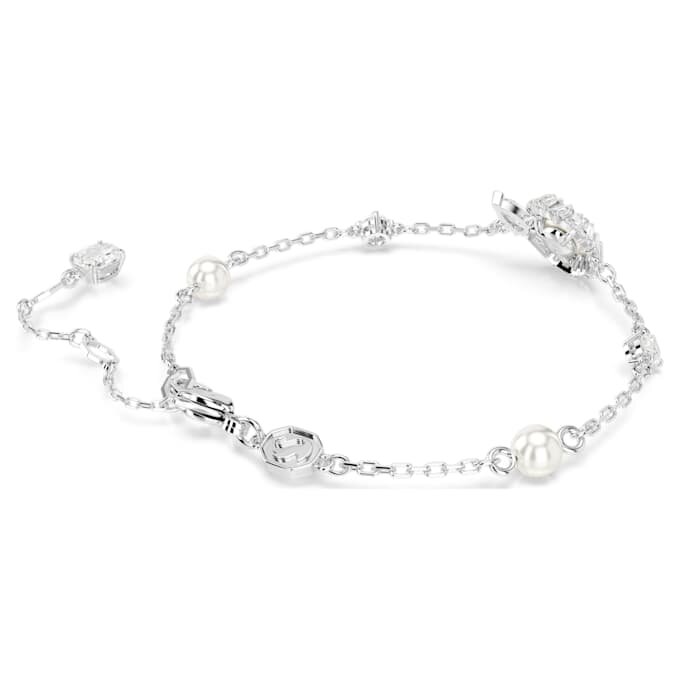 Bracelet Serpent avec perle en cristal, tailles variées, Année du Serpent, blanc, plaqué rhodium Bracelet Serpent avec perle en cristal, tailles variées, Année du Serpent, blanc, plaqué rhodium