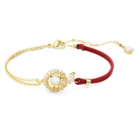 Bracelet « Serpent » avec perles de cristal, tailles variées, Année du Serpent, rouge, plaqué or Bracelet « Serpent » avec perles de cristal, tailles variées, Année du Serpent, rouge, plaqué or