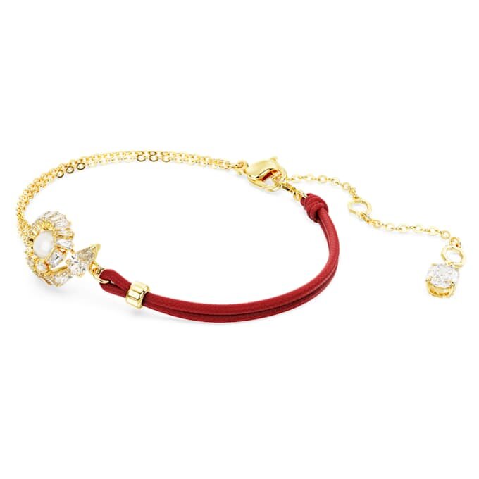 Bracelet « Serpent » avec perles de cristal, tailles variées, Année du Serpent, rouge, plaqué or Bracelet « Serpent » avec perles de cristal, tailles variées, Année du Serpent, rouge, plaqué or