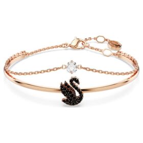 Bracelet Swan, noir, plaqué or rose