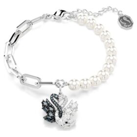 Bracelet « Swan » perles de cristal, cygne, noir, finition métaux mélangés Bracelet « Swan » perles de cristal, cygne, noir, finition métaux mélangés