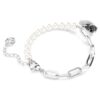 Bracelet « Swan » perles de cristal, cygne, noir, finition métaux mélangés