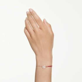Bracelet Symbolica avec perle en cristal, pavé, fer à cheval, blanc, plaqué or rose