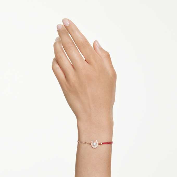 Bracelet Symbolica avec perle en cristal, pavé, fer à cheval, blanc, plaqué or rose Bracelet Symbolica avec perle en cristal, pavé, fer à cheval, blanc, plaqué or rose