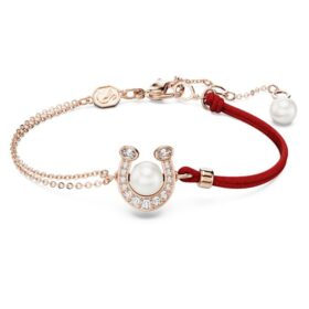 Bracelet Symbolica avec perle en cristal, pavé, fer à cheval, blanc, plaqué or rose