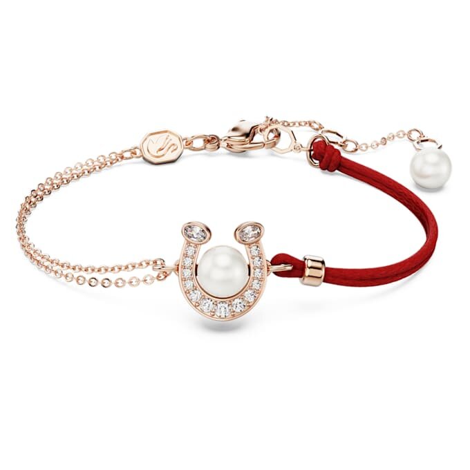 Bracelet Symbolica avec perle en cristal, pavé, fer à cheval, blanc, plaqué or rose Bracelet Symbolica avec perle en cristal, pavé, fer à cheval, blanc, plaqué or rose