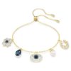 Bracelet Symbolica avec perle en cristal, trèfle, œil maléfique et fer à cheval, bleu, plaqué or Bracelet Symbolica avec perle en cristal, trèfle, œil maléfique et fer à cheval, bleu, plaqué or