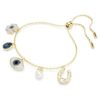 Bracelet Symbolica avec perle en cristal, trèfle, œil maléfique et fer à cheval, bleu, plaqué or Bracelet Symbolica avec perle en cristal, trèfle, œil maléfique et fer à cheval, bleu, plaqué or